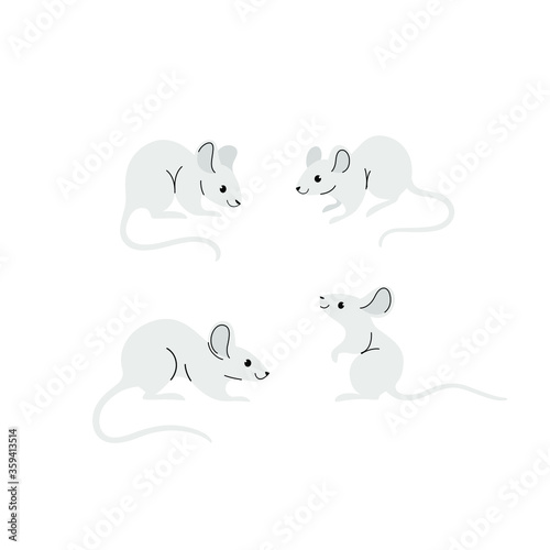 Cartoon mouse icon set. Cute animal character in different poses. Flat vector illustration for prints  clothing  packaging  stickers.