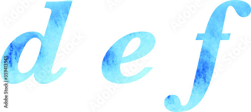 Letters, watercolor blue texture, font, serif, characters, lettering