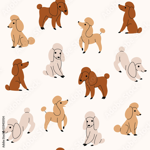 Seamless trendy pattern with style cartoon poodle.