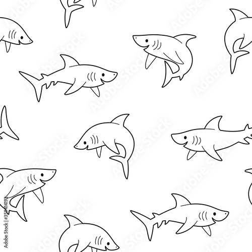 Simple seamless trendy  pattern with shark. Flat design print on white background.