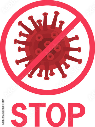 Coronavirus icon in red isolated on white background. Stop coronavirus. Coronavirus bacterial cell icon. New coronavirus bacteria. Vector illustration. Flat infographics.