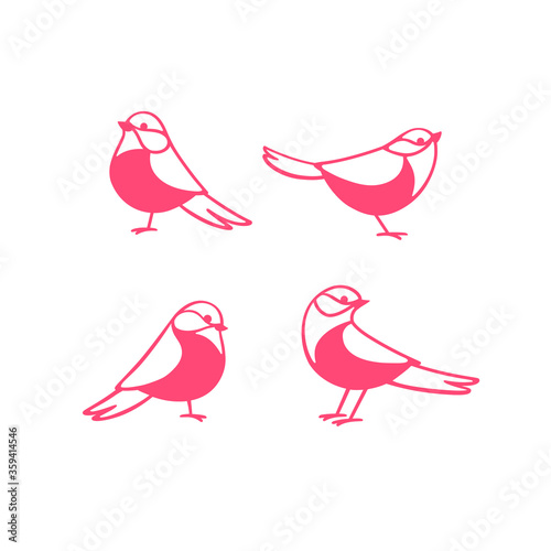 Cartoon titmouse icon set. Cute bird in different poses. Vector illustration for prints, clothing, packaging, stickers.