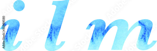 Letters, watercolor blue texture, font, serif, characters, lettering