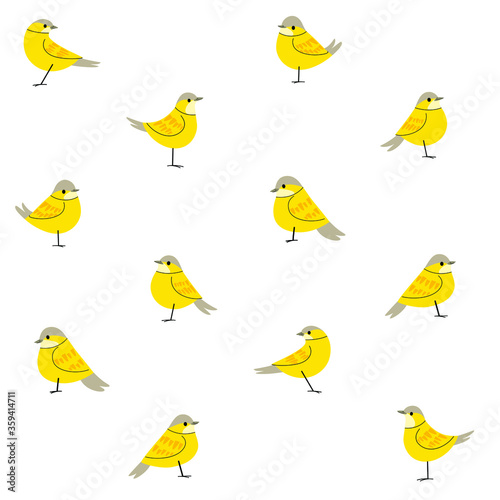Cartoon yellow wagtail - seamless trendy pattern with bird. Flat vector illustration for prints  clothing  packaging and postcards.