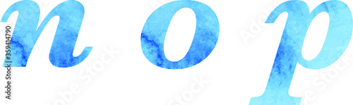 Letters, watercolor blue texture, font, serif, characters, lettering