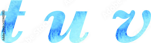 Letters, watercolor blue texture, font, serif, characters, lettering