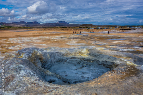Boiling mudpool in Hverir geothermal area near Reykjahlid town, Iceland