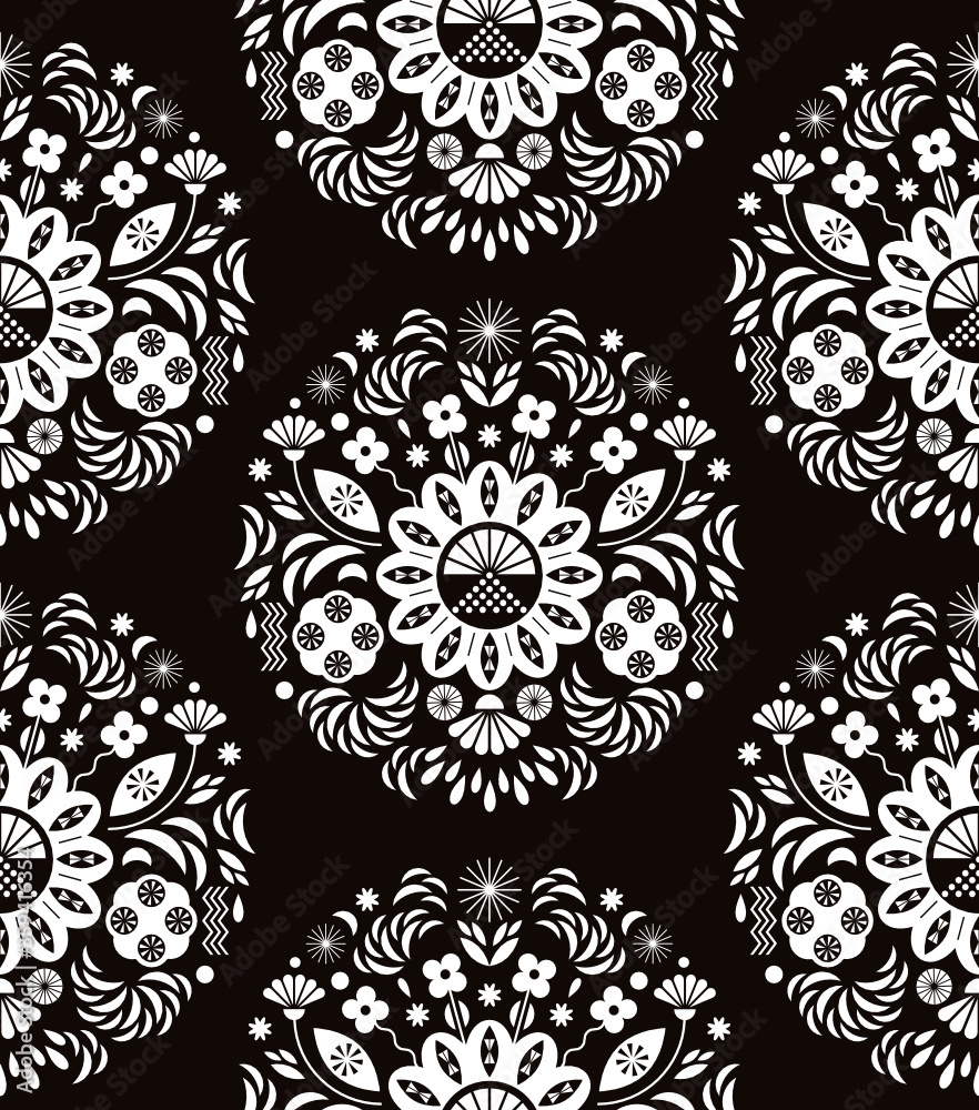 seamless black and white floral  pattern