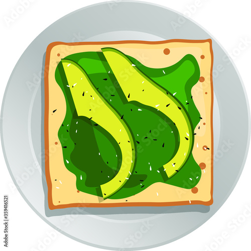 Sandwich with avocado and seasoning on a plate