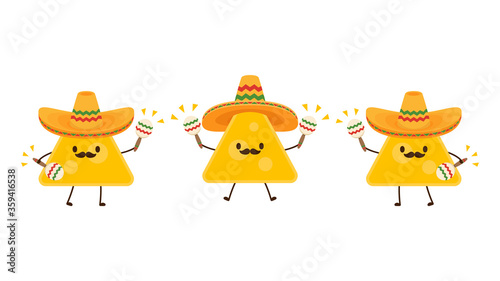 Nacho character design. Nachos on white background. Mexican hat.