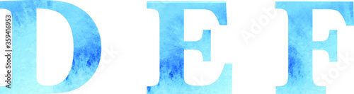 Letters, watercolor blue texture, font, serif, characters, lettering