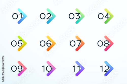 Number Bullet Point Modern Colorful Arrow Set 1 to 12