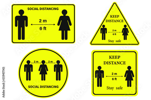 safety measures keep a safe distance sign, crown virus pandemic precautionary vector illustration