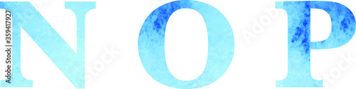 Letters, watercolor blue texture, font, serif, characters, lettering