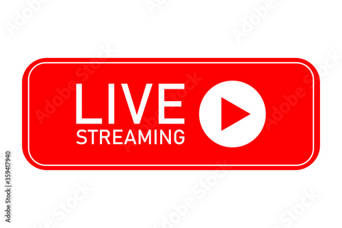 Live streaming icon. Red symbol and buttons of live streaming, broadcasting, online stream. Template for tv, shows, movies and live performances. Vector	