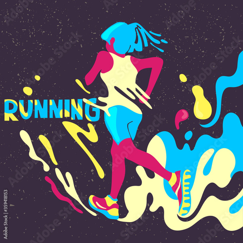 Abstract girl  jogging. Illustration in the psychedelic style of the 70s. Healthy lifestyle. Sports poster