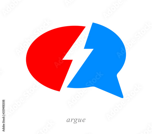 Conceptual speech bubble communication concept vector sign isolated on white, dialog or brainstorm, discussion or argument.