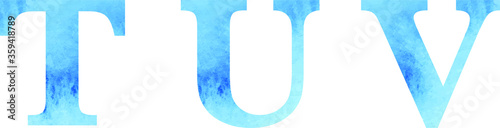Letters, watercolor blue texture, font, serif, characters, lettering