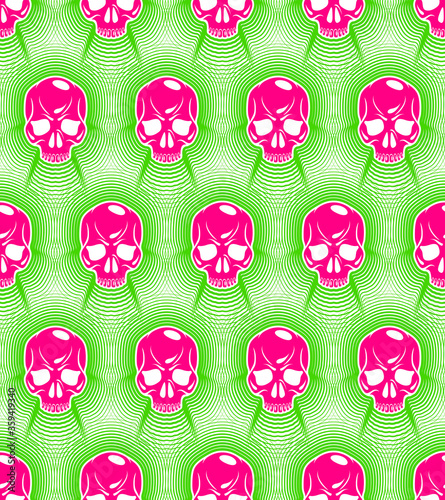 Skulls seamless pattern, vector background with crazy sculls for Hard Rock and Rock N Roll subculture prints textile, hazard and danger, horror and death theme.