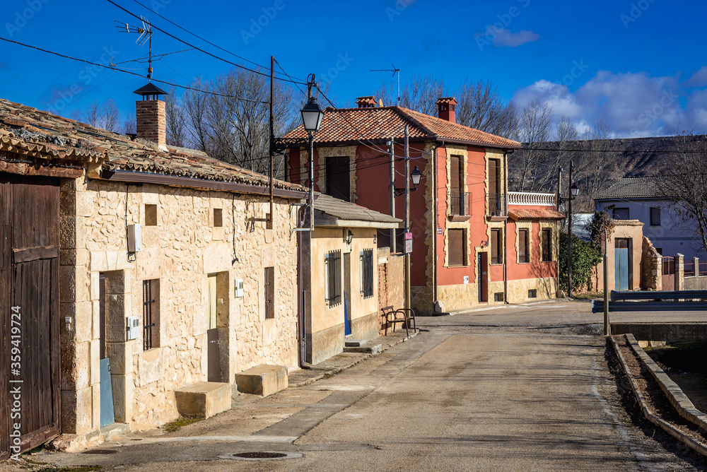 Residential buildings in Penalba de San Esteban village in Soria region, Spain