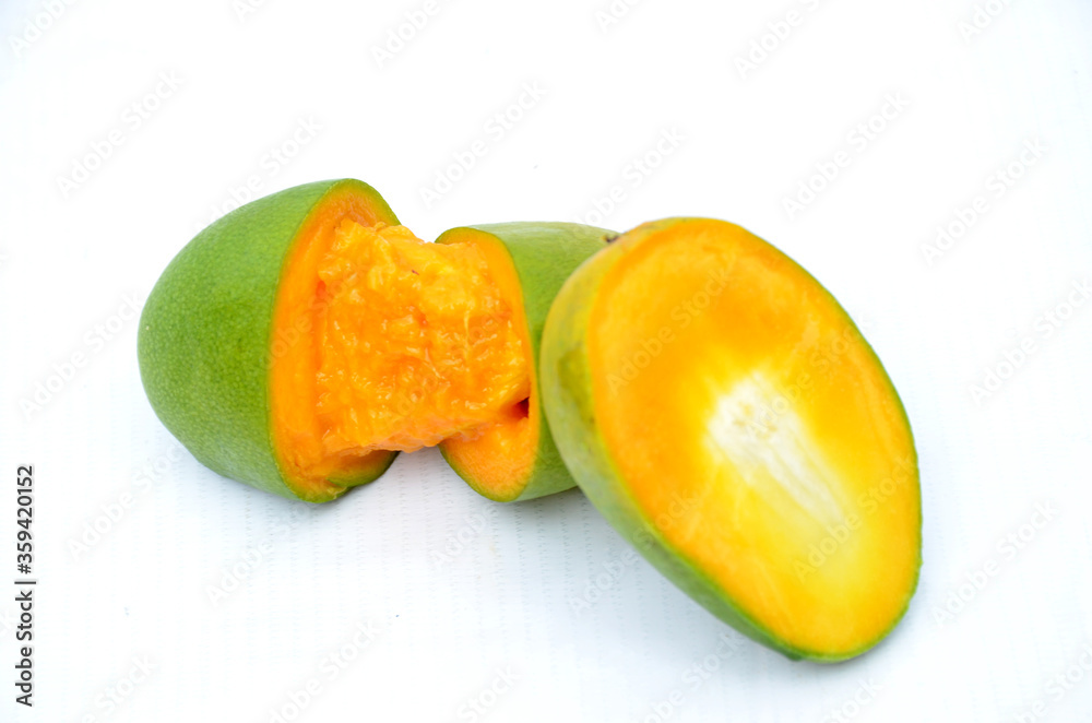 sliced cutt mango isolated on white background sliced cutt mango isolated on white background