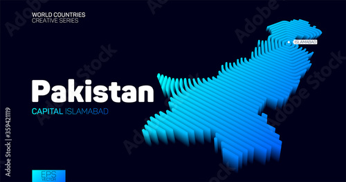 Isometric map of Pakistan with blue hexagon lines