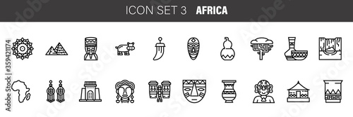 Africa ethnic culture travel icons set outline isolated vector illustration