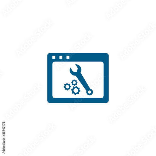 Web Page Maintenance Blue Icon On White Background. Blue Flat Style Vector Illustration