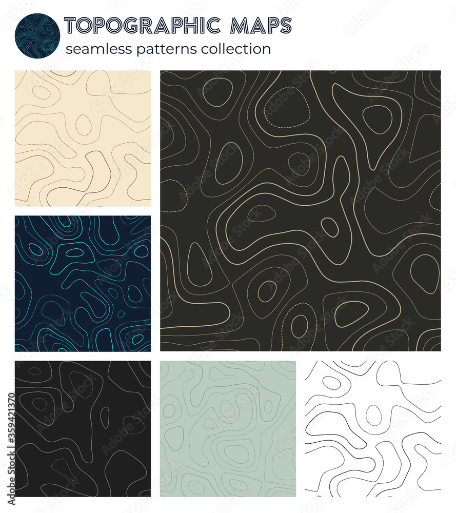 Topographic maps. Attractive isoline patterns, seamless design. Trendy tileable background. Vector illustration.