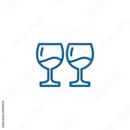 Wine Glasses Line Blue Icon On White Background. Blue Flat Style Vector Illustration