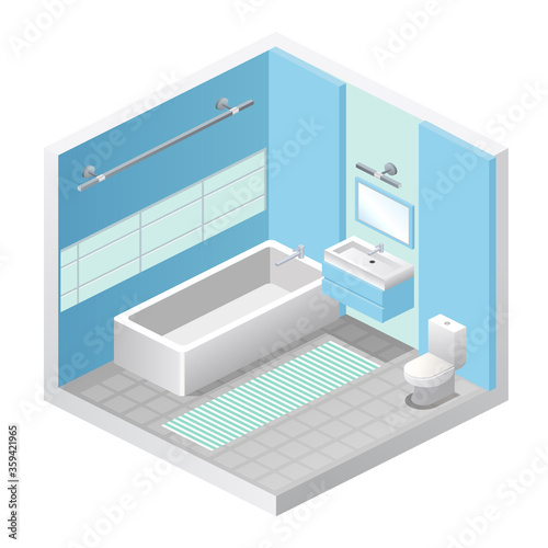 Vector illustration of bathroom minimalistic interior in isometric view © dmitrymoi