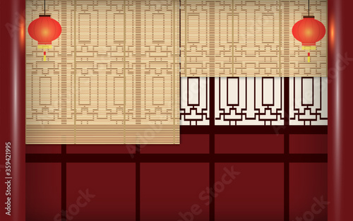 wooden curtain on the wall in the china house style