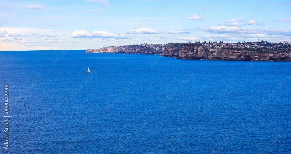 Panoramic view of Sydney Harbour in NSW Australia on a cold winters day Partly cloudy skies 