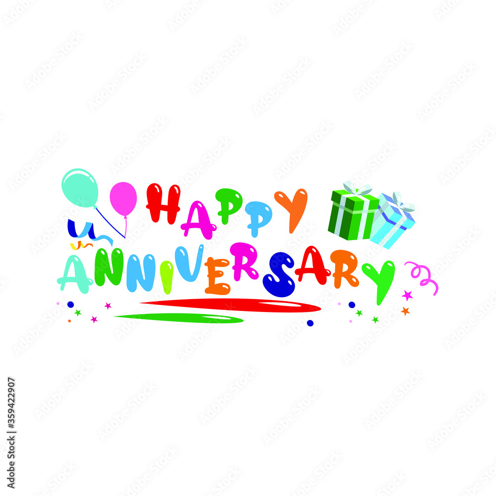 Happy anniversary for greeting cards and poster with balloon, confetti  gift box, and birthday celebration.