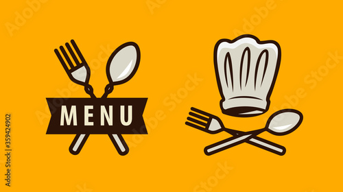 Cuisine, cooking logo or label. Menu design for cafe and restaurant