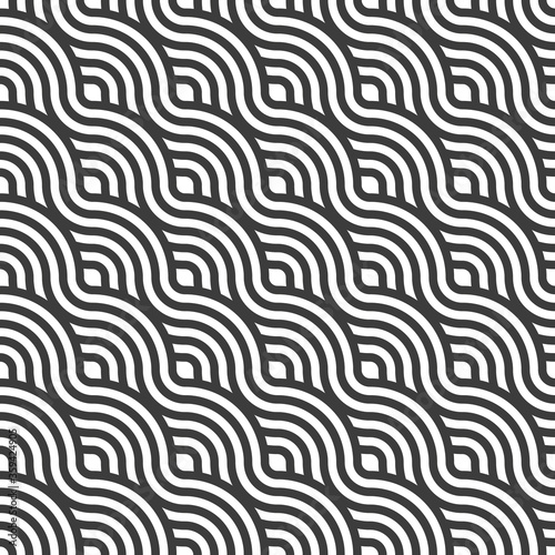 Repeat Wave Graphic Plexus Backdrop Pattern. Continuous Black Vector Ripple Lattice Texture. Repetitive Monochrome Circle Decor 