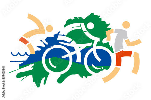 Triathlon race, competitors.
Expressive dynamic drawing Three triathlon athletes on the grunge background. Vector available.