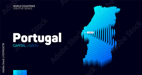 Isometric map of Portugal with blue hexagon lines
