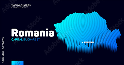 Isometric map of Romania with blue hexagon lines