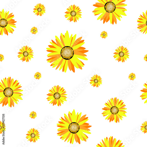 Sunflower on white background. Seamless pattern. Vector illustration.