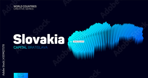 Photography Isometric map of Slovakia with blue hexagon lines