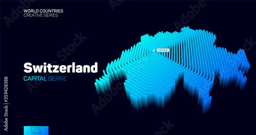 Isometric map of Sweetzerland with blue hexagon lines