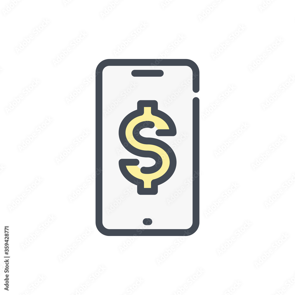 Mobile Banking color line icon. Mobile Payment, Smartphone with Dollar vector outline colorful sign. Mobile Banking color line icon. Mobile Payment, Smartphone with Dollar vector outline colorful sign.