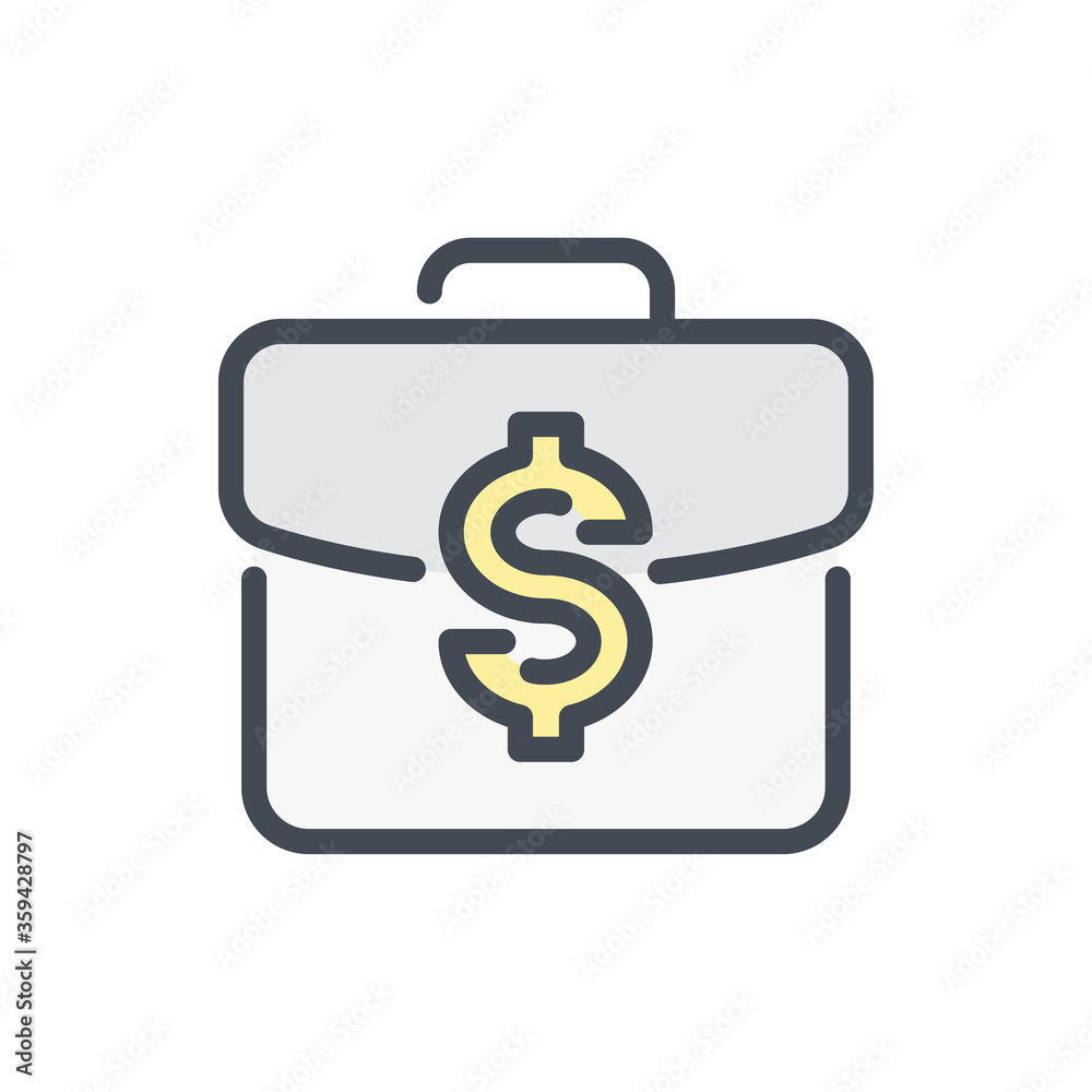 Salary and Job Offer color line icon. Business Case with Dollar vector outline colorful sign. Salary and Job Offer color line icon. Business Case with Dollar vector outline colorful sign.