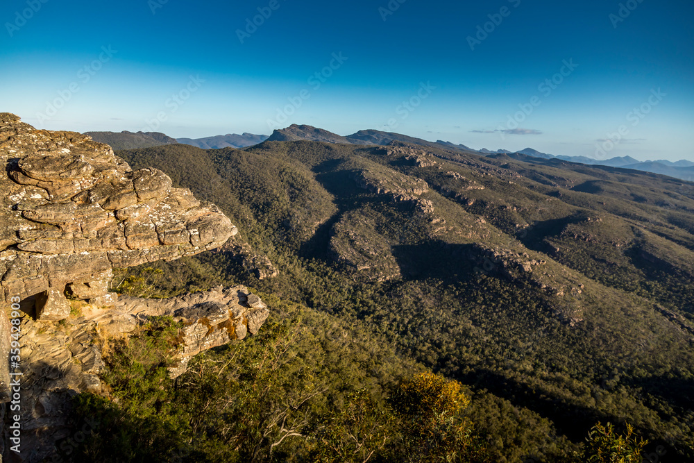 Beautiful view from the Reed Lookout in the Grampians National Park in Victoria, Australia at a sunny day in summer.