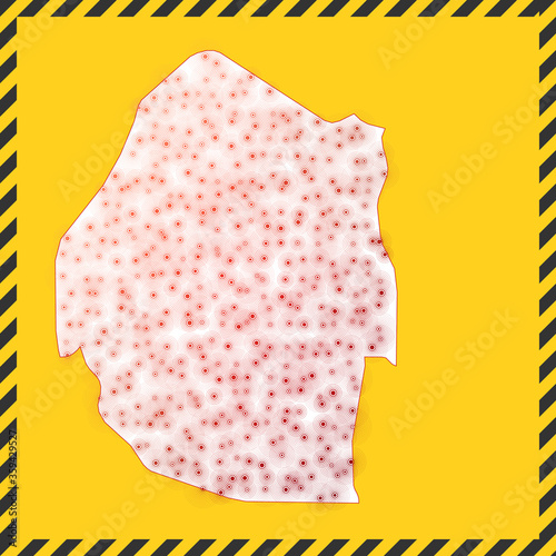 Swaziland closed - virus danger sign. Lock down country icon. Black striped border around map with virus spread concept. Vector illustration.