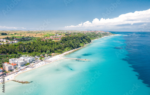waterfront view to the most popular village in Halkidiki- Kallithea. It is located in the first peninsula of Halkidiki, Kassandra.