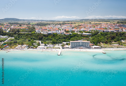 Waterfront view to the most popular village in Halkidiki- Kallithea. It is located in the first peninsula of Halkidiki, Kassandra.