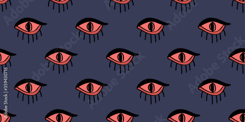 eyes pattern seamless on blue pantone background. eyes pattern for web sites, wrapping paper, print for clothes,postcard,fabric. trendy eyes print.eyes with eyelashes background, optic, eyeball