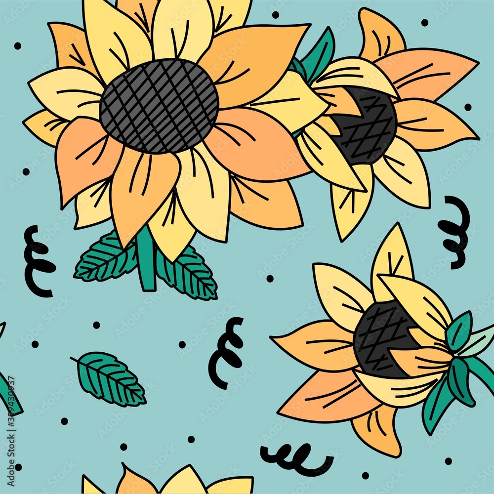 Vector seamless pattern with sunflowers. Summer print.